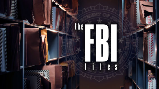 "The FBI Files" text appears among shelves of case files