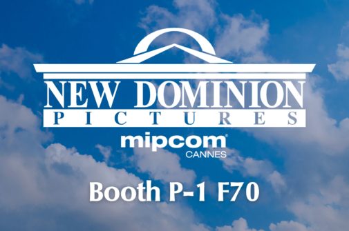 New Dominion Pictures and MIPCOM logo along with booth number P-1 F70