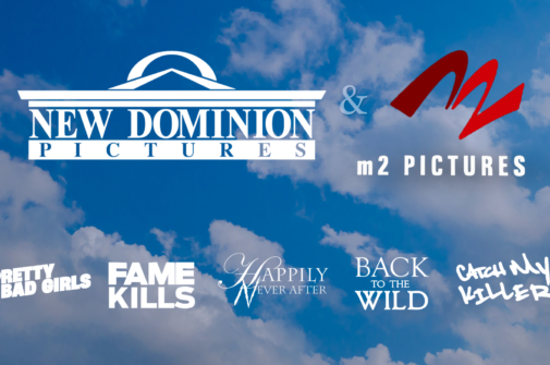 New Dominion Pictures and M2 Pictures logos overtop a cloudy sky with the "Pretty Bad Girls", "Fame Kills", "Happily Never After", "Back to the Wild", and "Catch My Killer" series logos below.